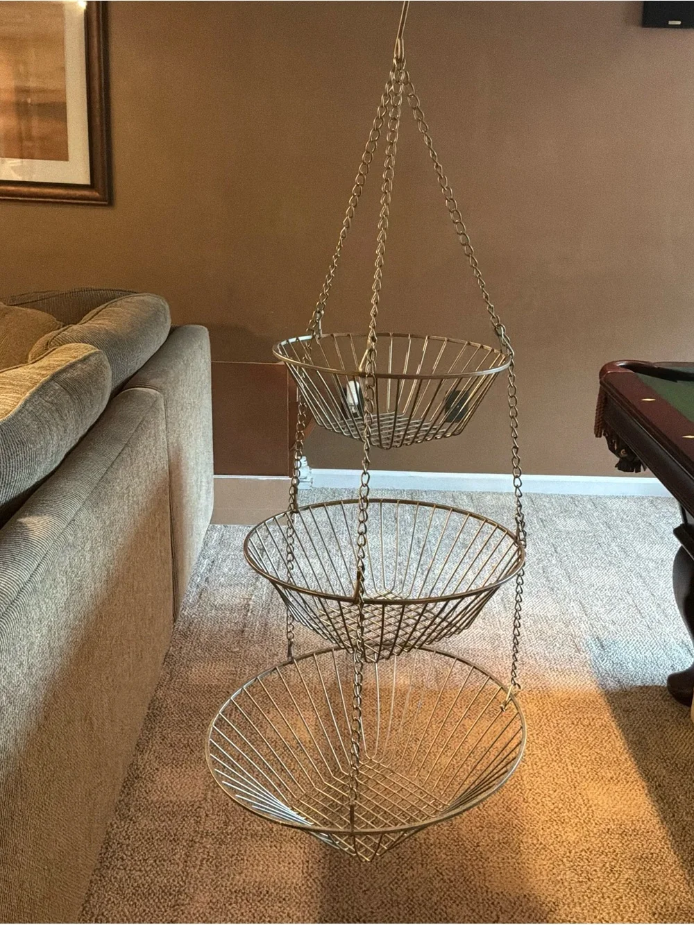 Hanging Sliver Wire Basket Cottagecore Farmhouse Kitchen Storage-Three Tiered